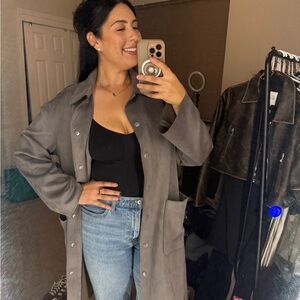 Women's Gray Suede Trench Coat